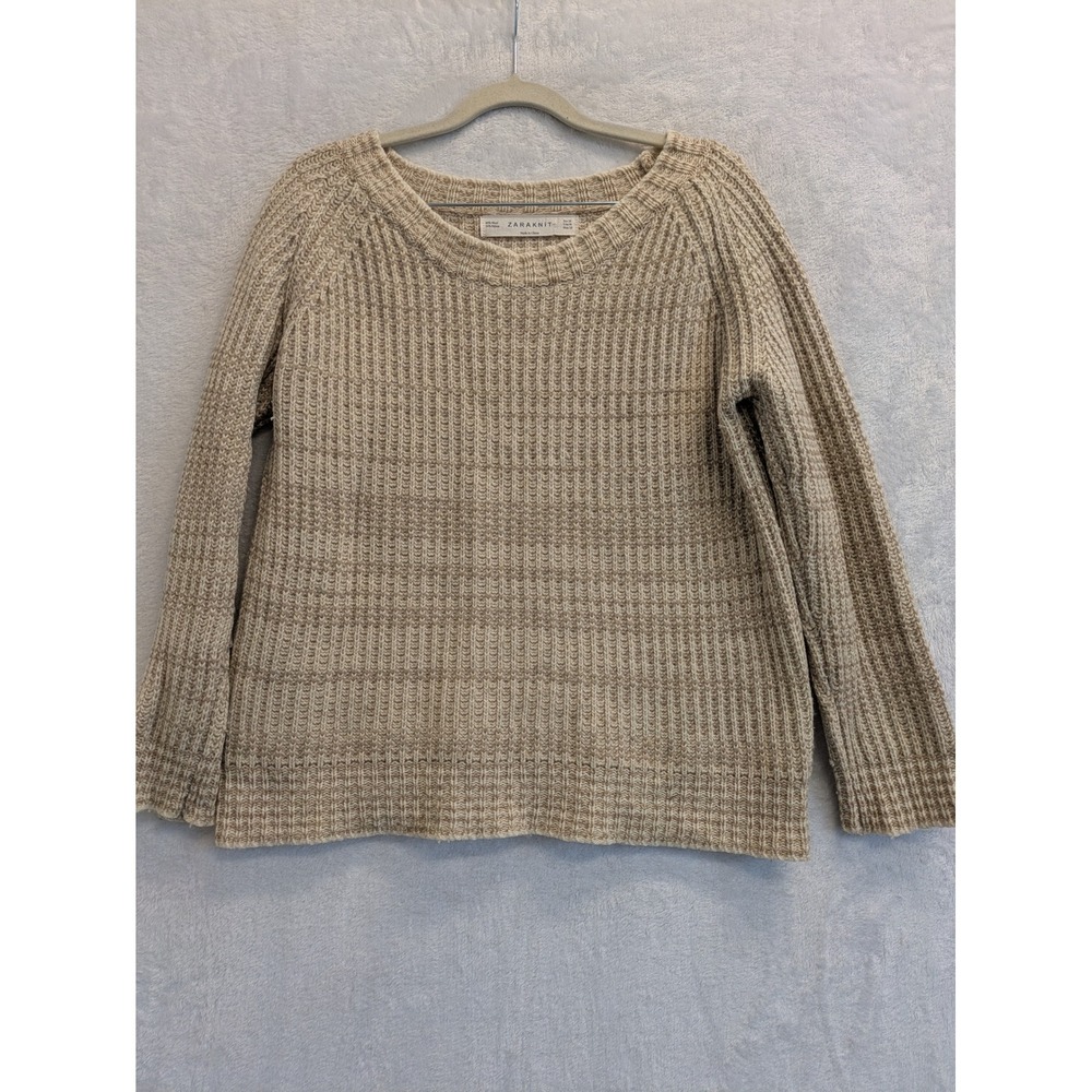Zaraknit Womens‎ Beige Wool Blend Crew Neck Long Sleeve Sweater Medium
